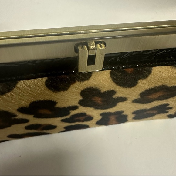 Nordstrom Genuine Leather Leopard Print Hair Wallet Hand Purse 8.25 x 4.5 inch - Picture 2 of 8